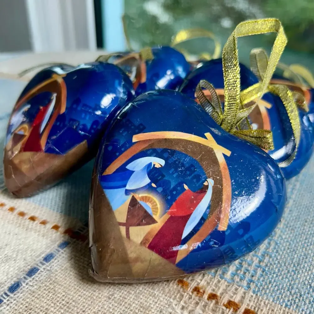 Set of 6 Heart-Shaped Nativity Ornaments – 3.5” Christmas Decor